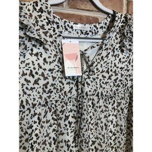 NWT Kirundo Animal Print Babydoll Empire Lined Dress Sz S Flowy Sheer 3/4 Sleeve